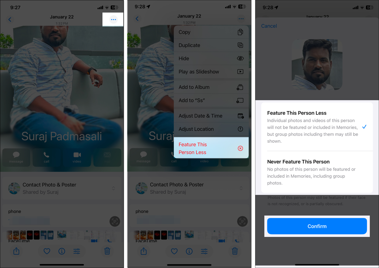 Tap on three dot icon and select Feature This Person Less from drop down