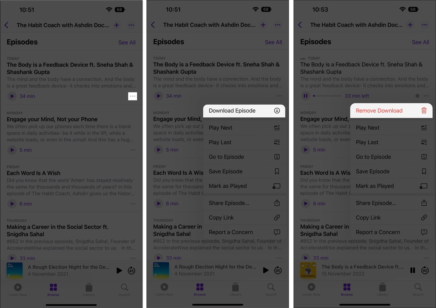 How to download or remove podcast episodes from iPhone