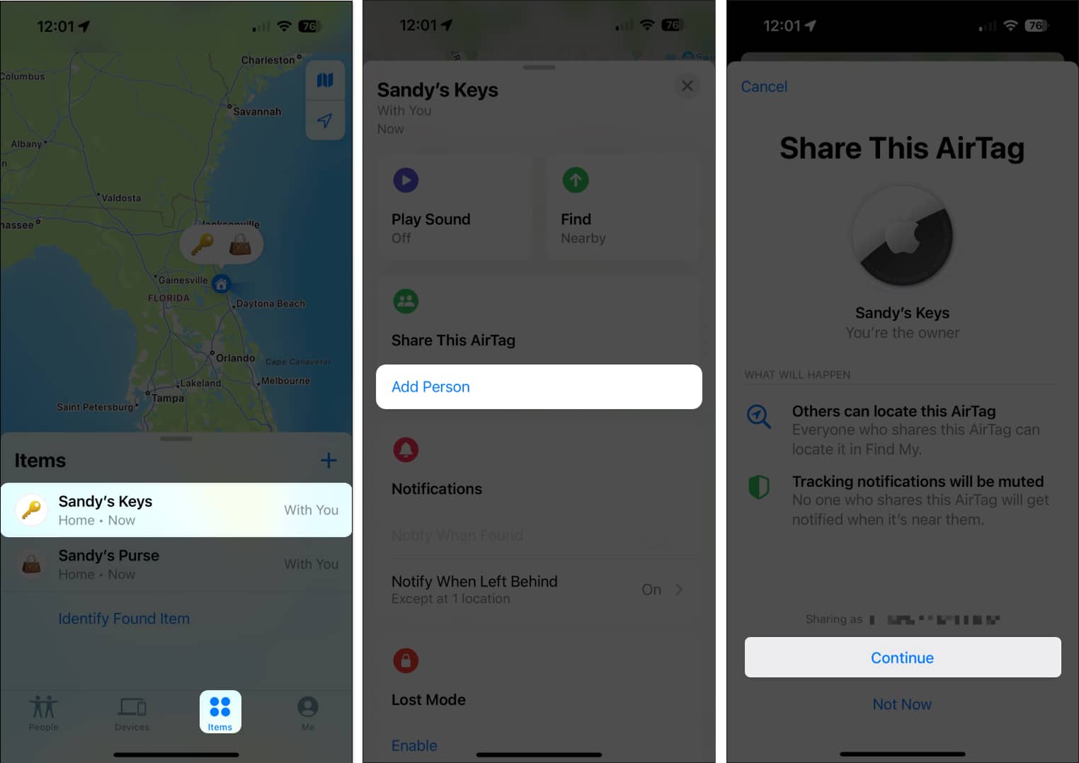 Go to the Items tab then select Add Person and Continue