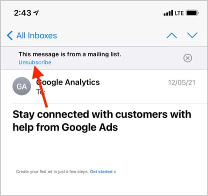 Unsubscribe quickly from mailing lists on iPhone