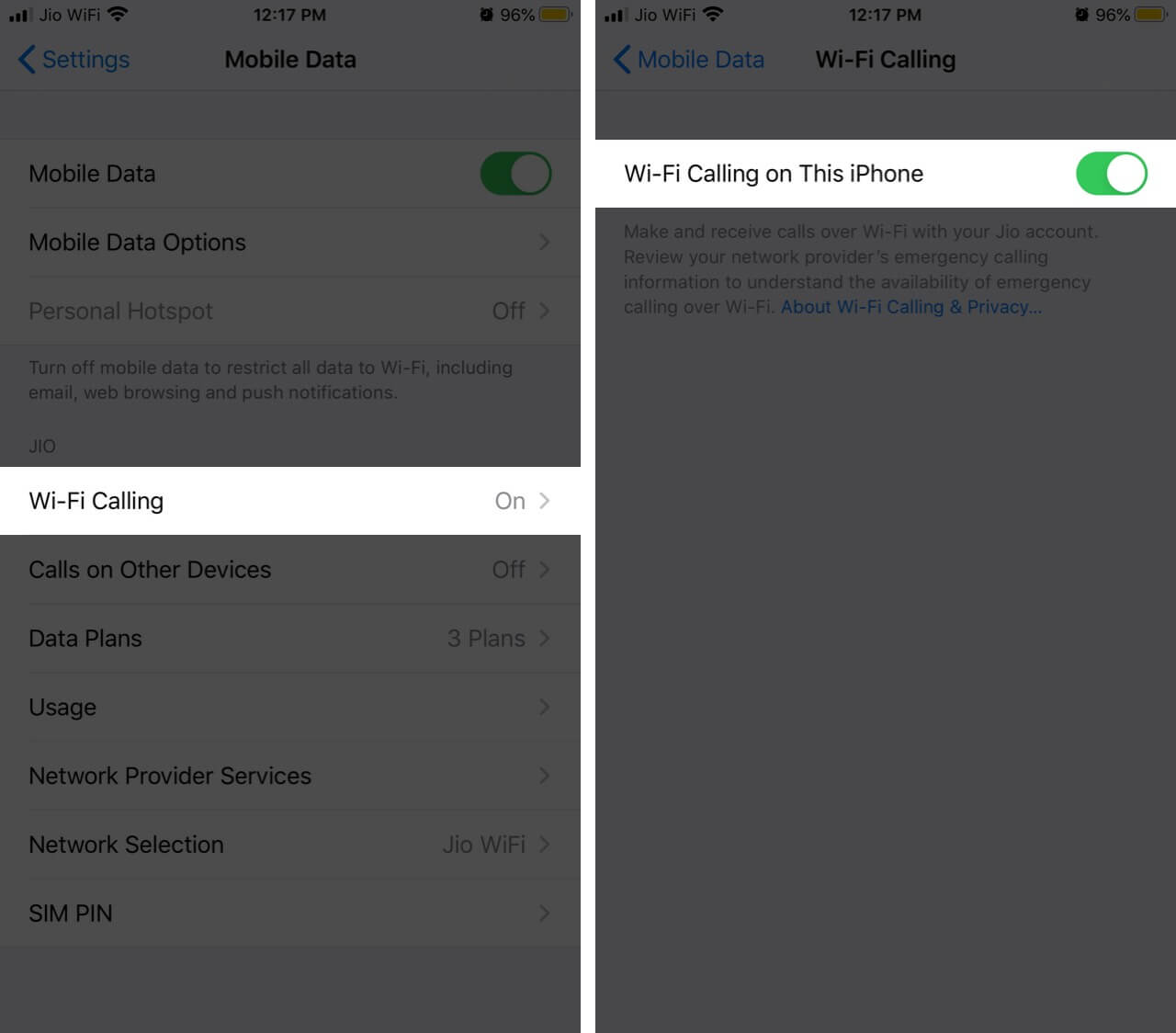 Turn ON Wi Fi Calling on iPhone