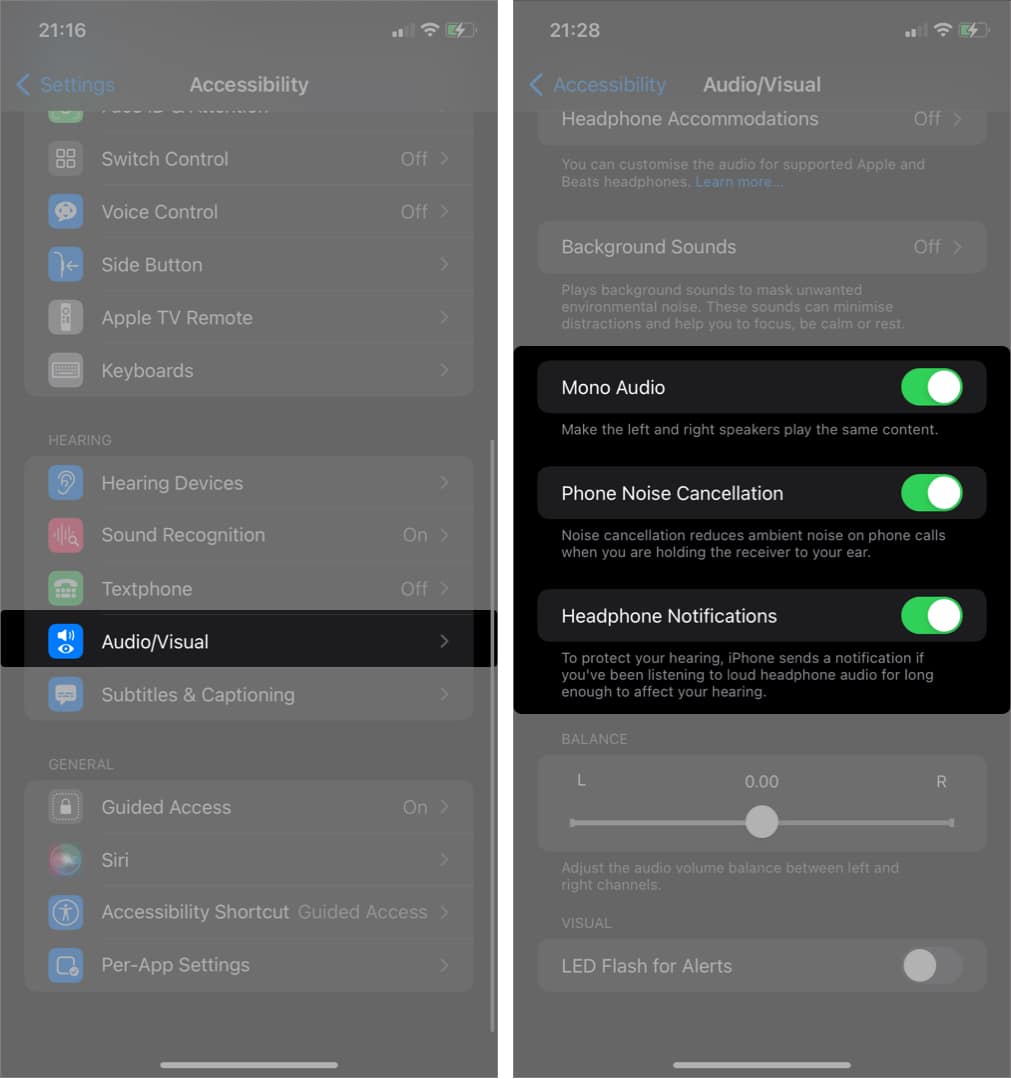Adjust AudioVisual settings on iPhone