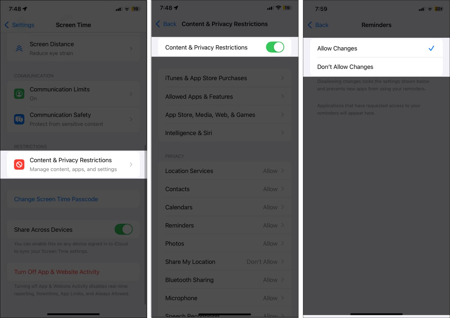 Toggling on Content Privacy Restrictions
