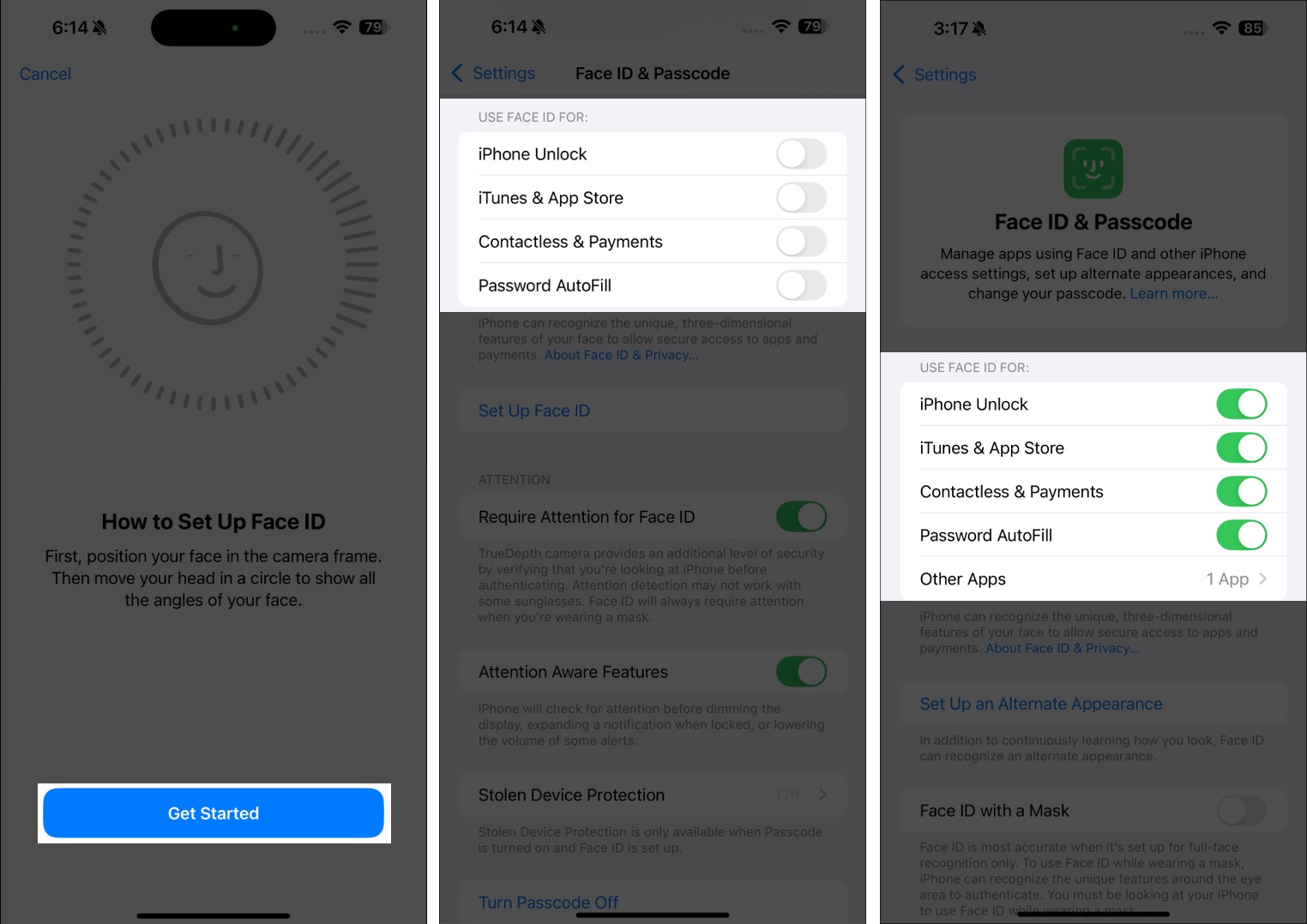 Setting up Face ID on an iPhone