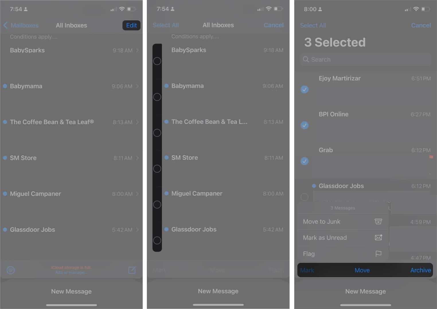 Mark move and delete multiple emails at once