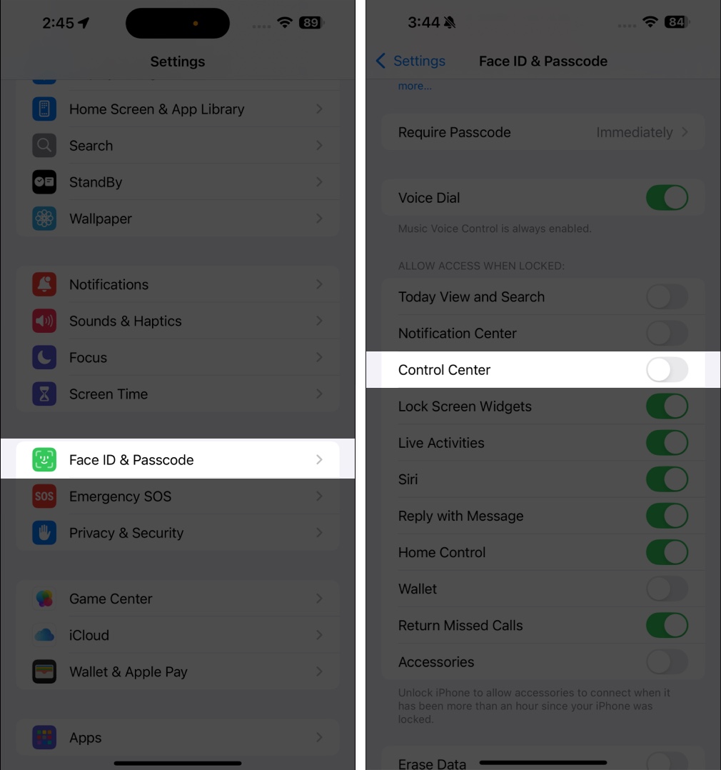 Turning off Control Center access on iPhone Lock Screen.