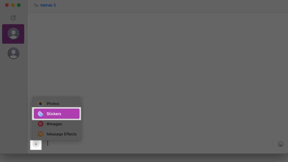 Accessing the Stickers option in the Messages app on a Mac