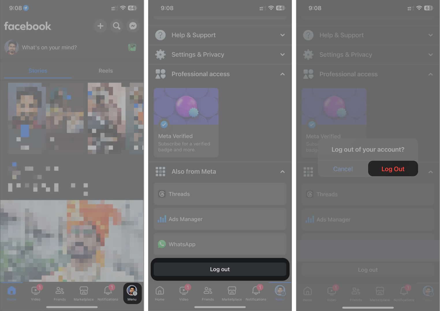 Logging out from the Facebook app on iPhone