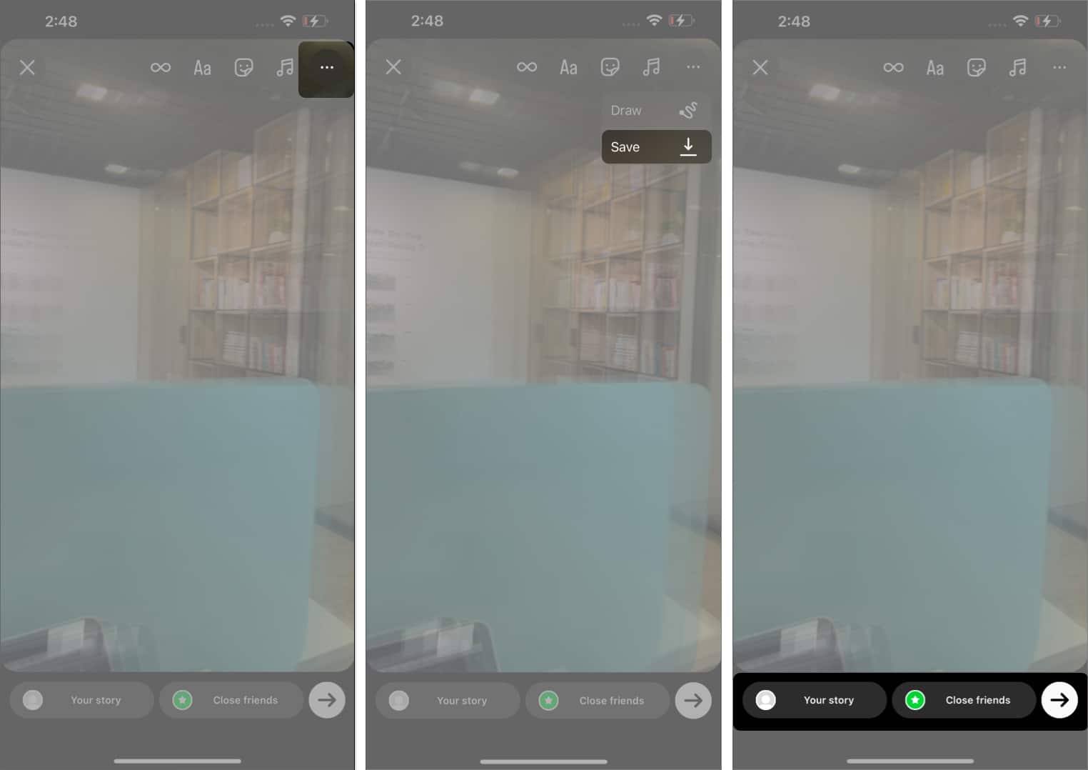 Tap three dot icon select Save and share boomerang to your Story