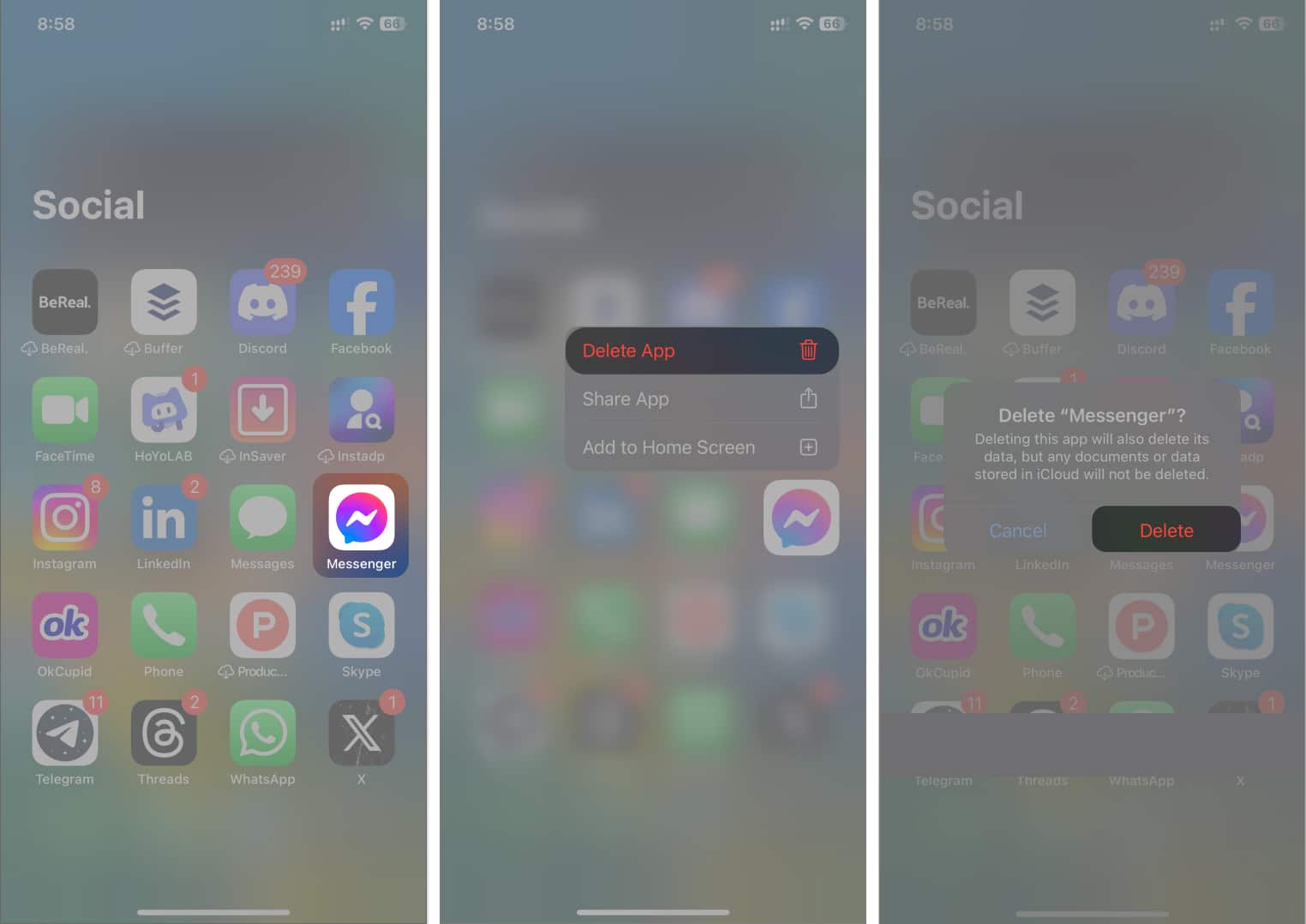 Uninstalling Facebook Messenger from iPhones App Library
