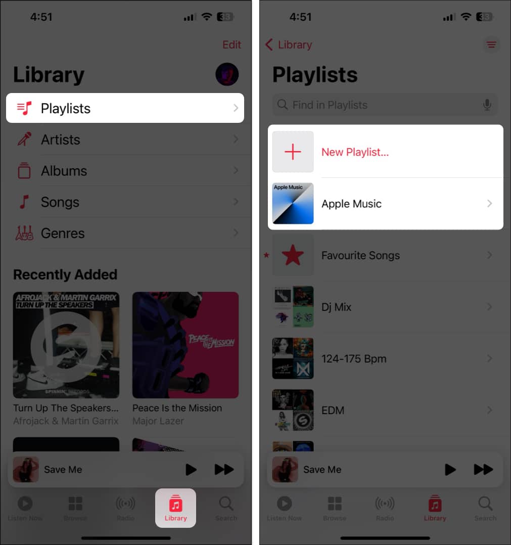 go to library and create or open playlist