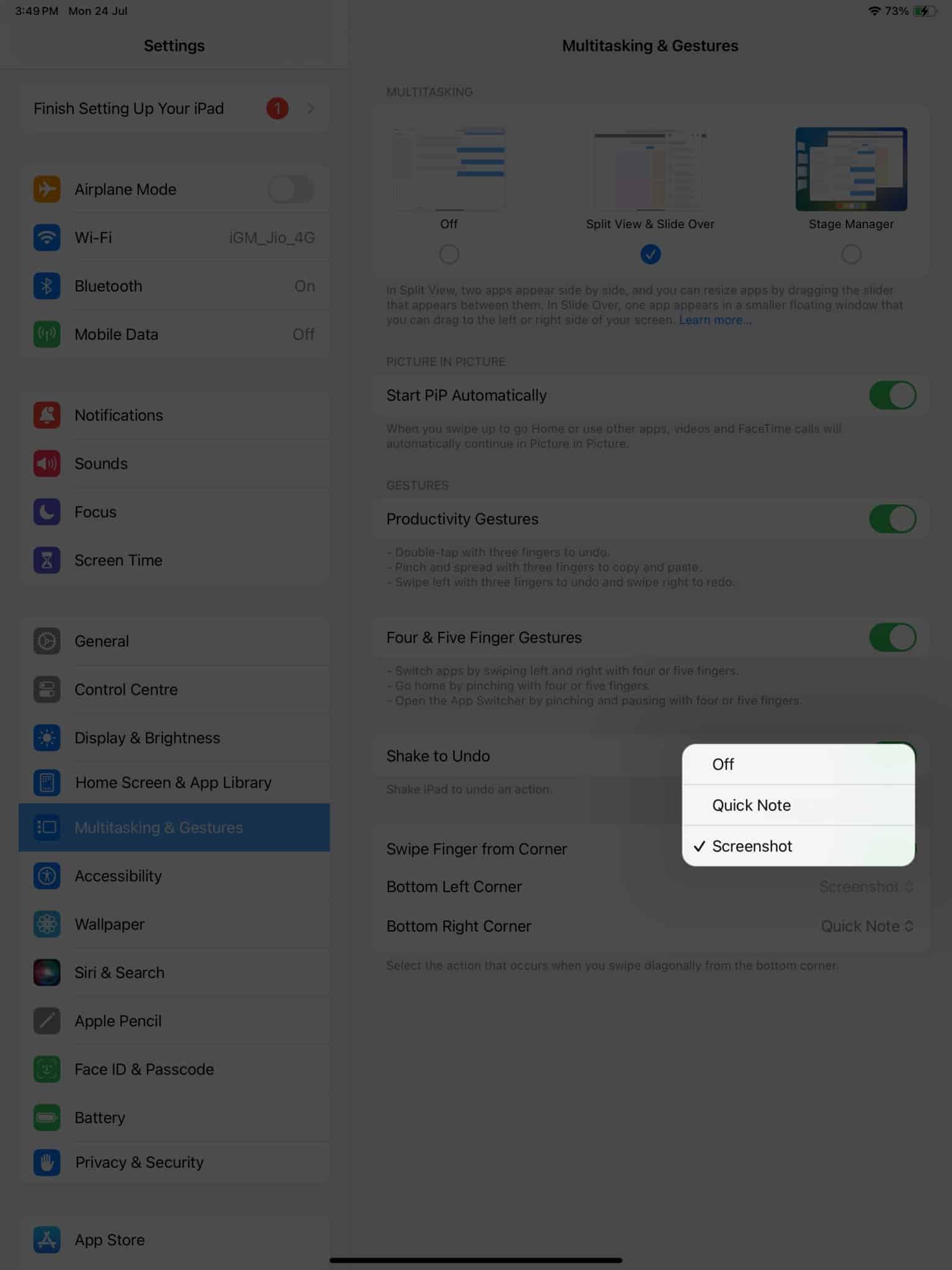 How to take screenshots on your iPad using gestures Select among Off Screenshots Quick Note in settings
