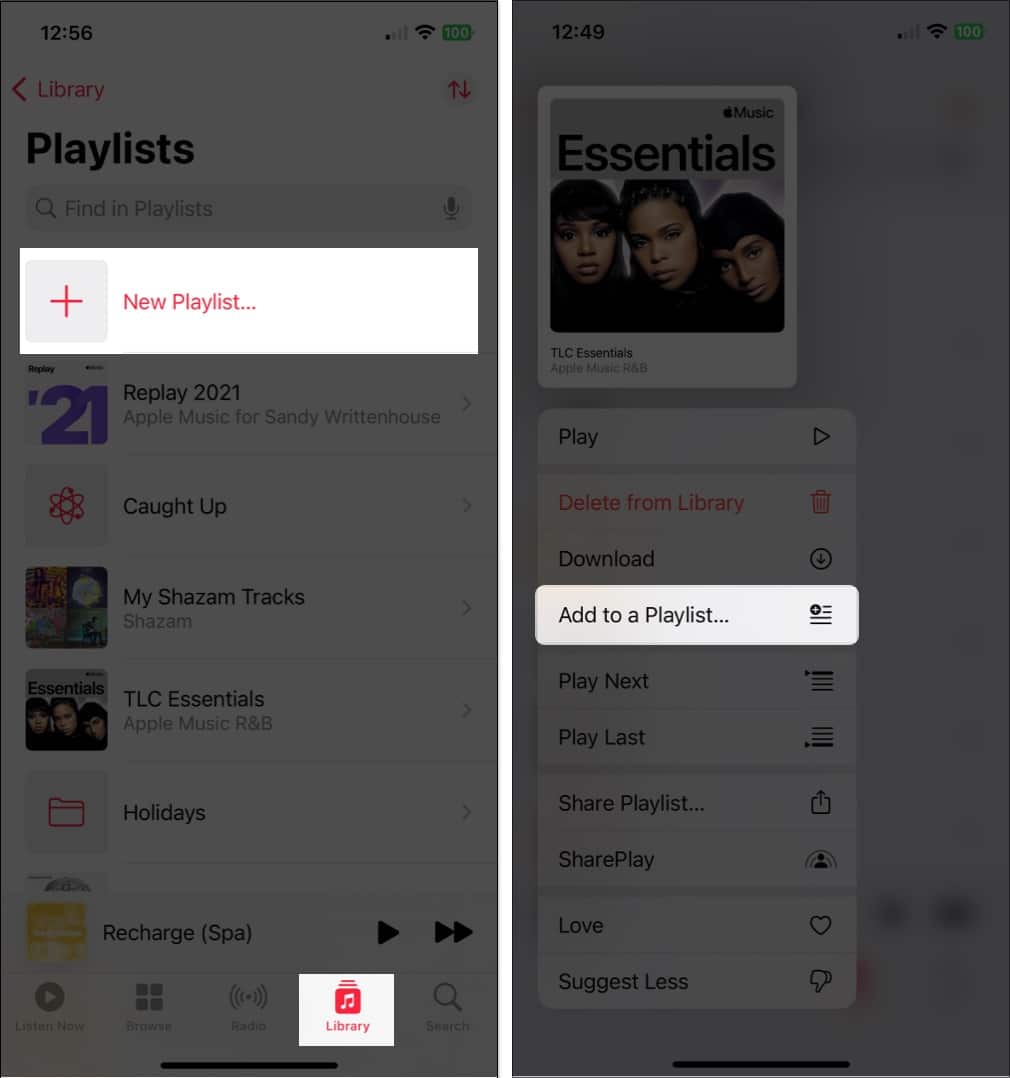 Go to library and select new playlist option add to playlist in apple music