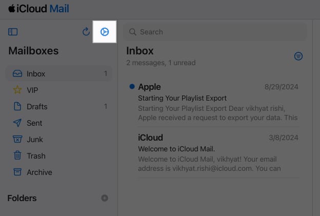 Click on Settings icon in Apple Mail app