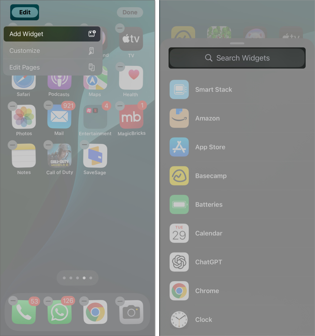 Adding a widget to the iPhone Home Screen