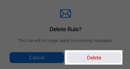 Click on Delete on the confirmation prompt asking to delete a rule