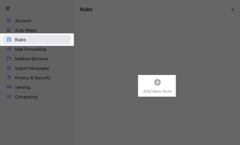 Accessing Rule section in the Apple Mail settings