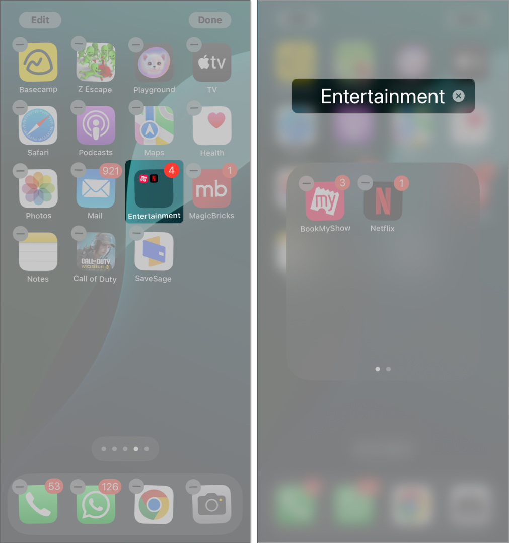 Naming a folder on iPhone's Home Screen.
