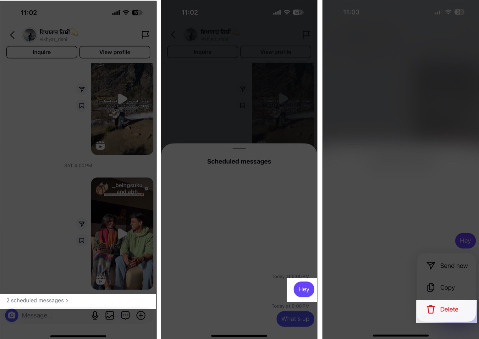 How to schedule DMs on Instagram from your iPhone Tap and hold the scheduled Instagram message then tap Delete