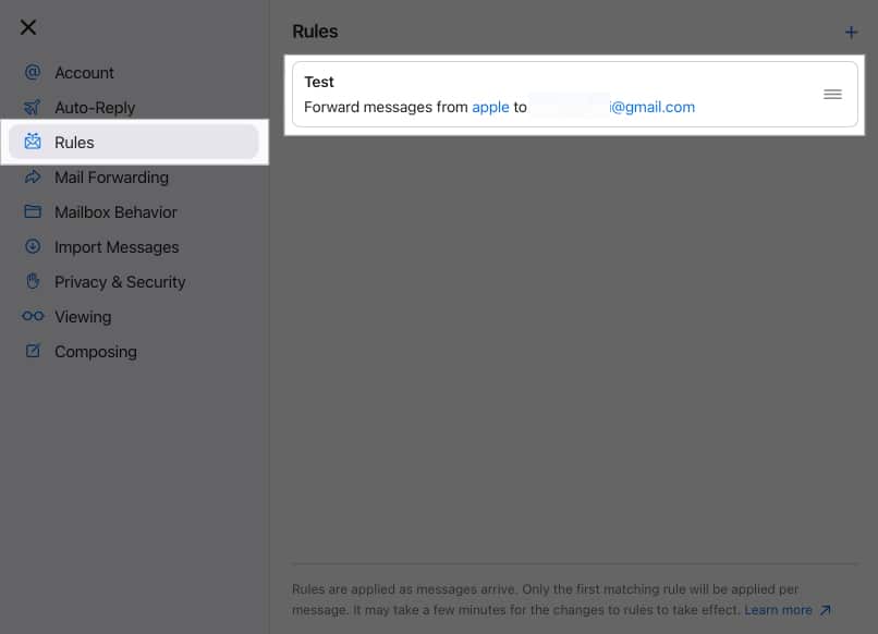 Choosing a Rule in Mail app