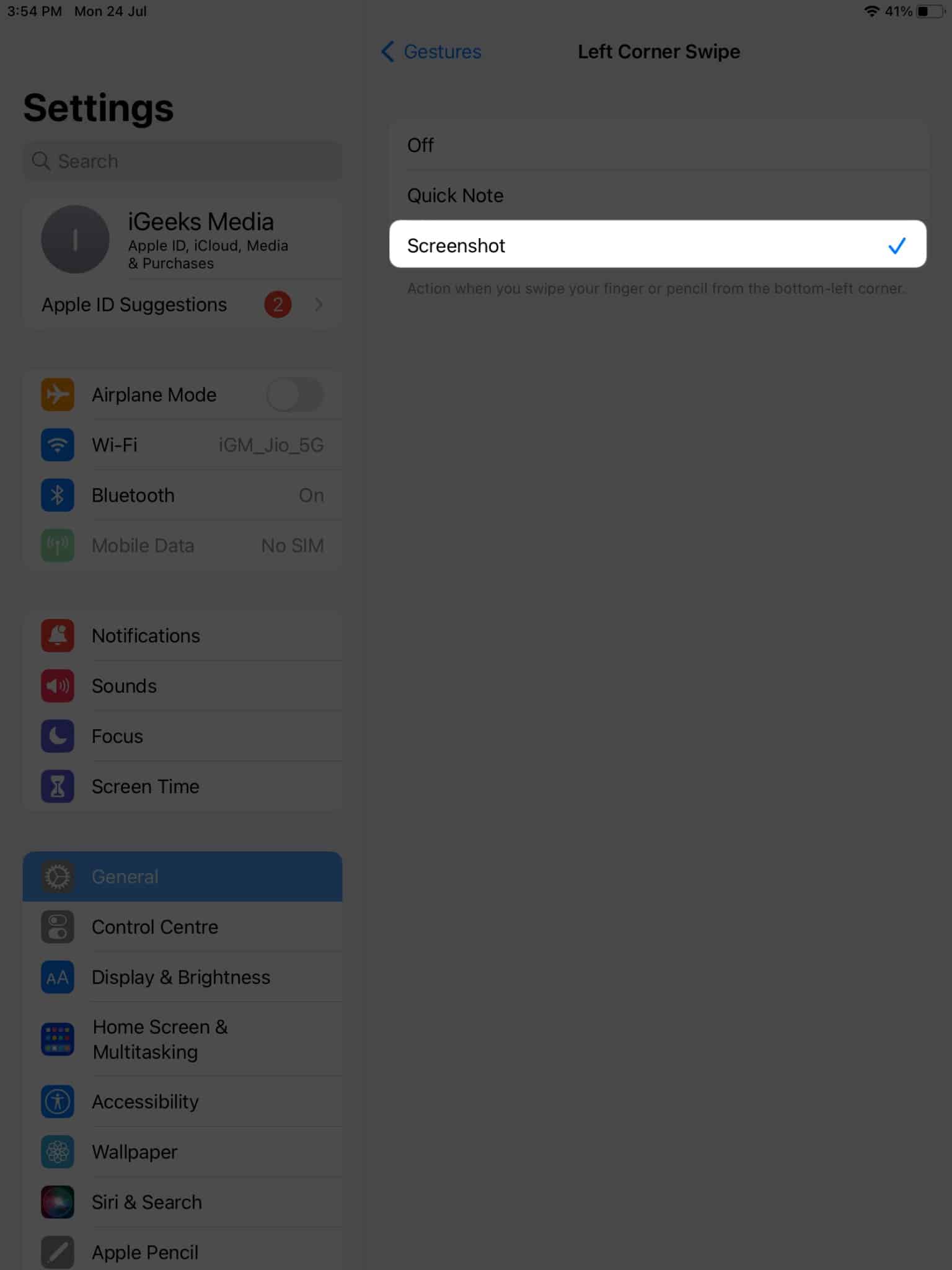 How to take screenshots on your iPad using gestures Select Screenshot in gestures in iPad