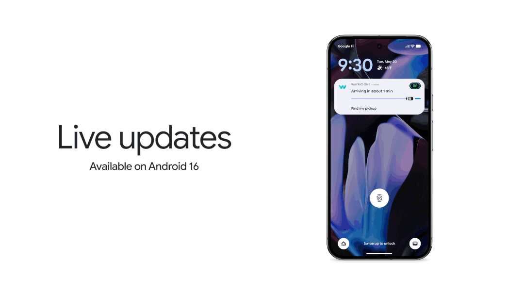 Animation showing Live updates on Android 16