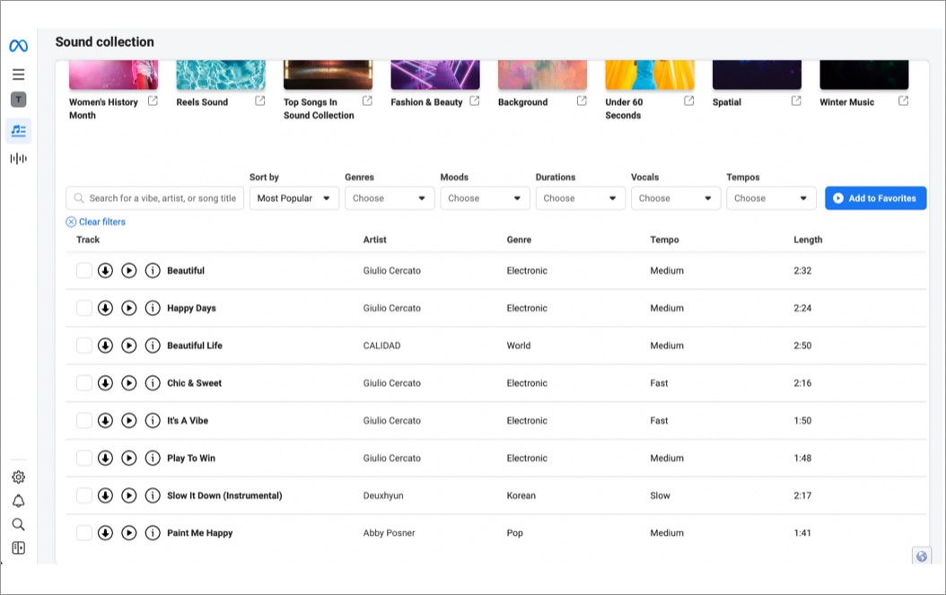 Find trending audio using Meta Sound Collection