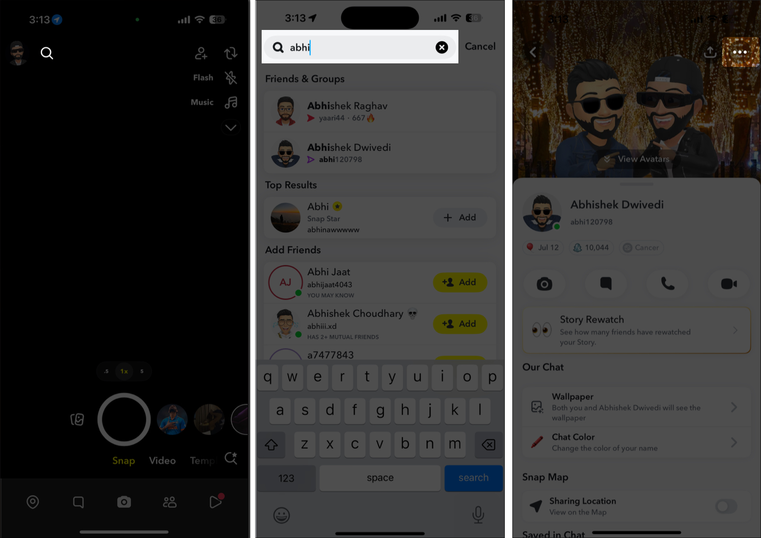 Accessing the profile of the friend to unfriend in Snapchat