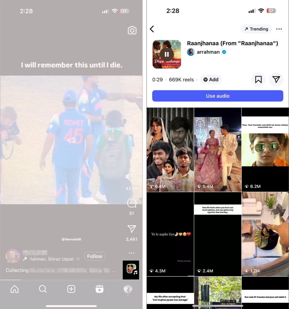 Finding trending audio on the Explore tab in the Instagram app on an iPhone
