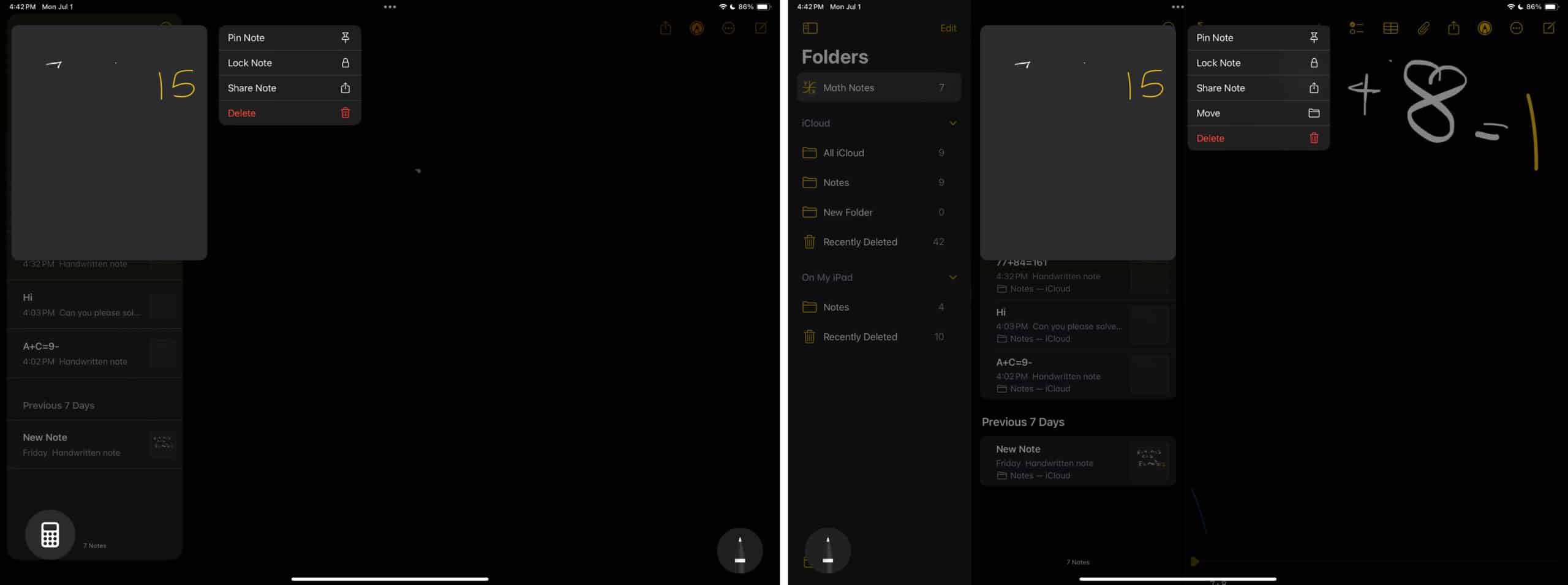 Delete option to delete a Match Note in the iPad Notes app