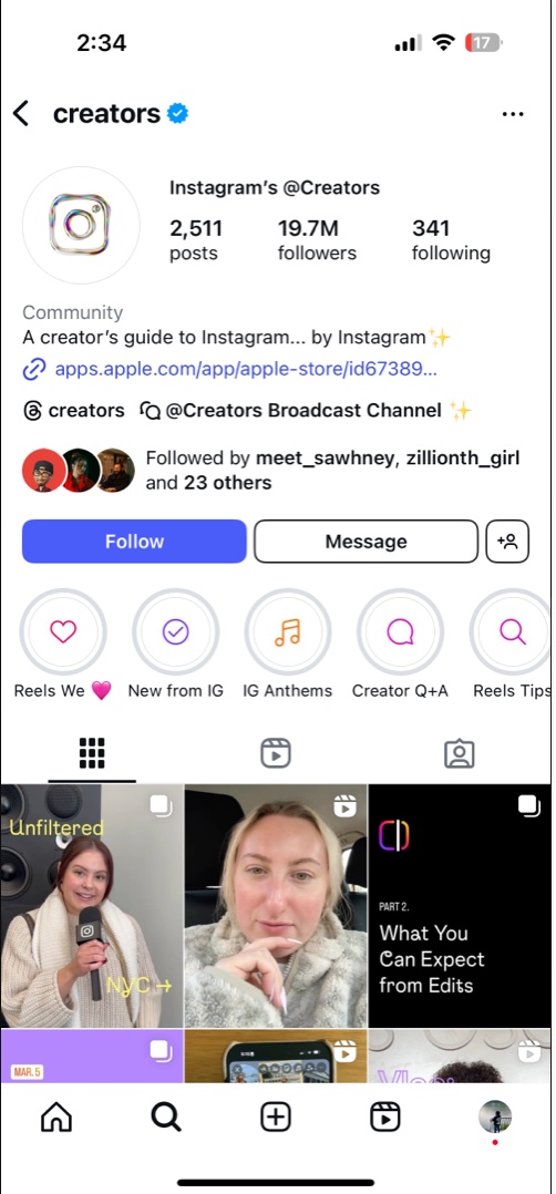 Follow an Instagram creator for latest trending audio