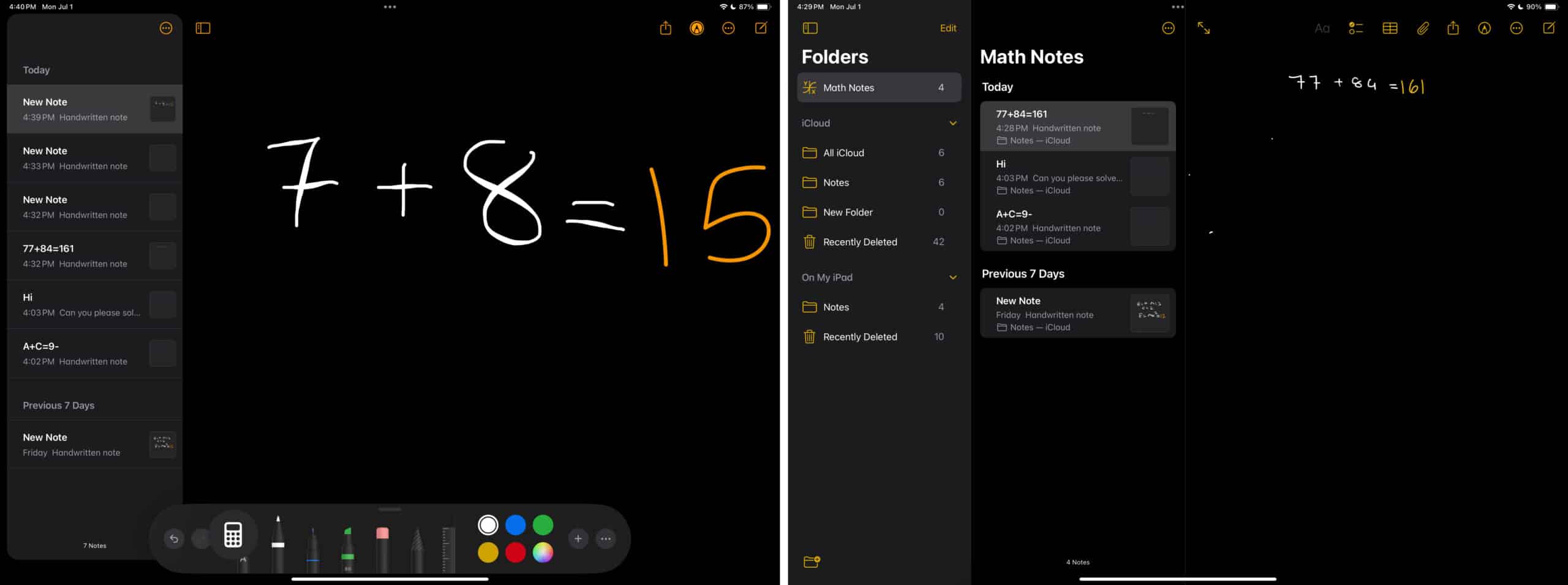 Math Notes folder in the Notes app on iPad