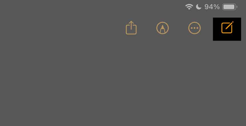 New note button in the Notes app on iPhone